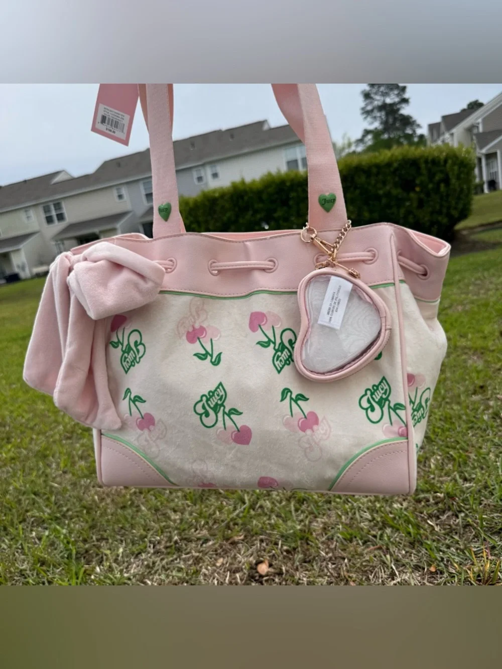 NWT Juicy Couture Cherry Bow Velour Tote Pink Y2K Coquette cherry gelato